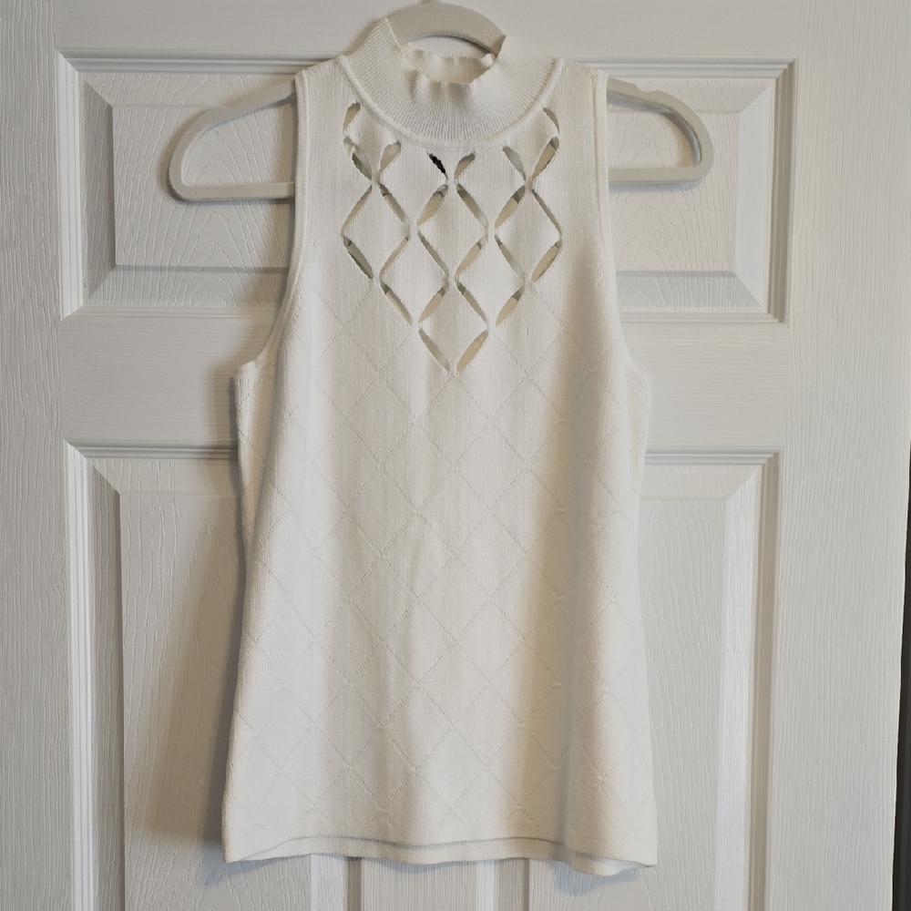 White House Black Market Cream Cut-Out Tank Top